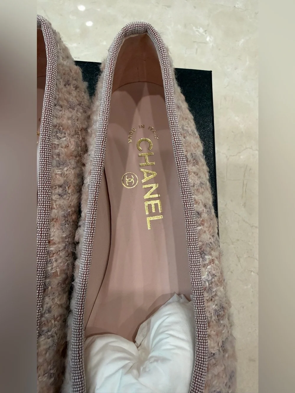 Chanel Tweed Ballet Flats; Pink with Sequins; size 36.5